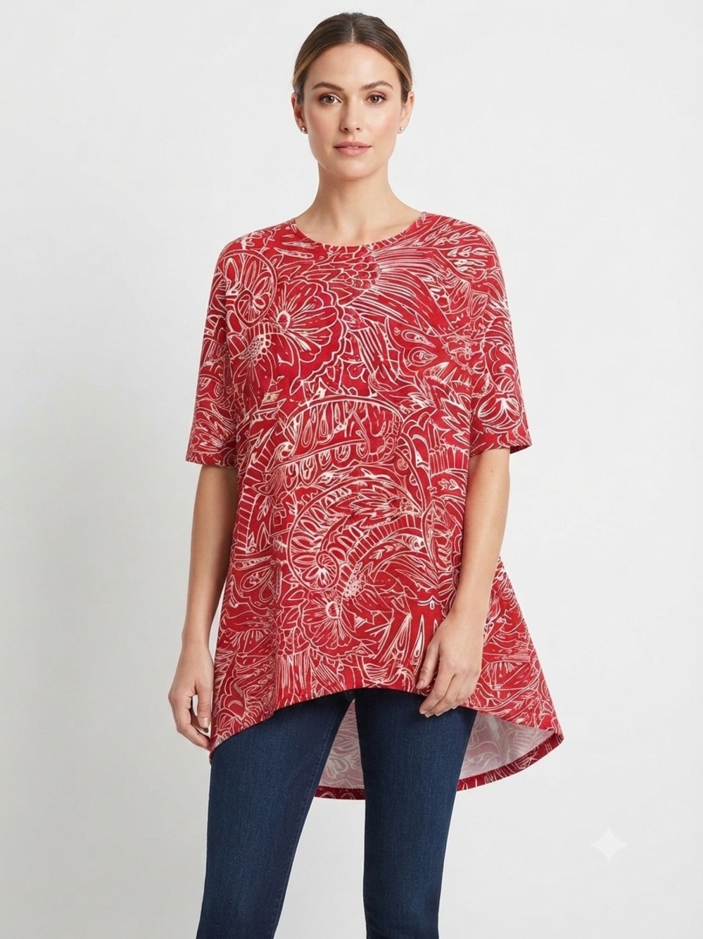 LuLaRoe Red Short-Sleeve Tee with White Floral Graphic
